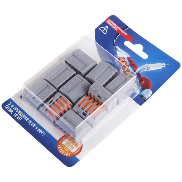 Фото Клемма соединительная 5-и проводная многоразовая (10шт), до 4,0мм2, 32а, прозр., rexant, 06-0202-c10