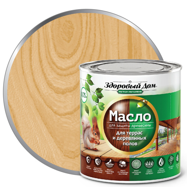 Фото Масло для террас и деревянных полов здоровый дом дуб 0,75л л-с