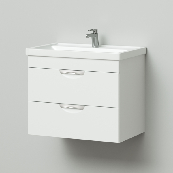 Фото Тумба с раковиной подвесная nrava aqva адель 70 710х465х570 белый глянец