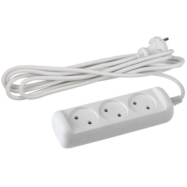 Фото Удлинитель бытовой (1,5м, 3 гнезда, 10а, б/з, белый) эра u-3-1,5m-2x1