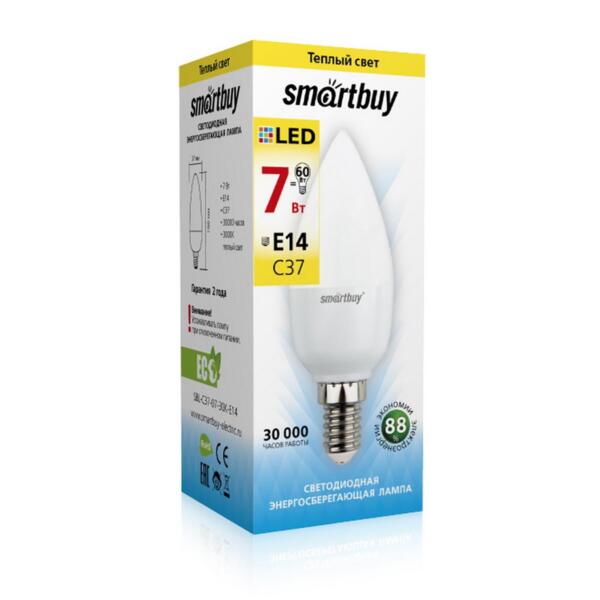 

лампа светодиодная smartbuy led sbl-c37-07-30k-e14 е14 свеча 7вт 3000к