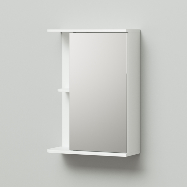 Фото Шкаф зеркало итана  уют 50 510х200х700 правый с полкой белый глянец