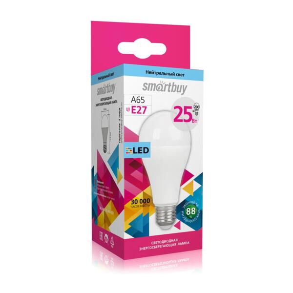 

лампа светодиодная smartbuy led sbl-a65-25-40k-e27 е27 груша 25вт 4000к