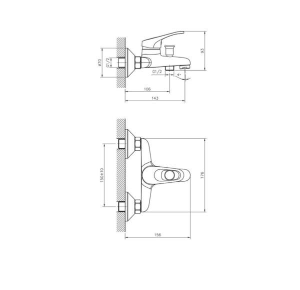 смесители для ванны однорычажный decoroom dr21035 с коротким изливом от АКСОН