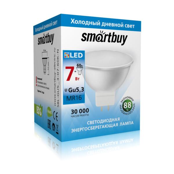 

лампа светодиодная smartbuy led sbl-gu5_3-07-60k-n gu5.3 дисковая 7вт 6000к