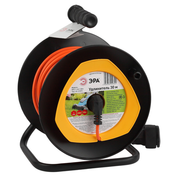 Фото Удлинитель силовой на катушке (30м, 1 розетка, б/з, 10а, 2200вт) эра б0046833