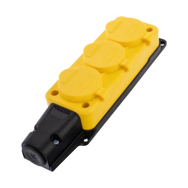 Штепсельная розетка с заземлением 16а настенная с крышкой, 3поста, ip54(каучук) желтая,rexant, 111-1