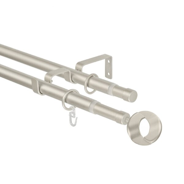 Фото Карниз телескоп эскар 16/19мм 160-320см двухрядный матовый никель, наконечник кольцо 3332161947554