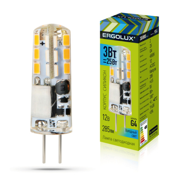 Фото Лампа светодиодная ergolux g4 2вт 4000к 95лм капсульная 14345