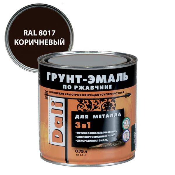 

грунт-эмаль dali по ржавчине 3 в 1 гладкая 0,75л коричневый