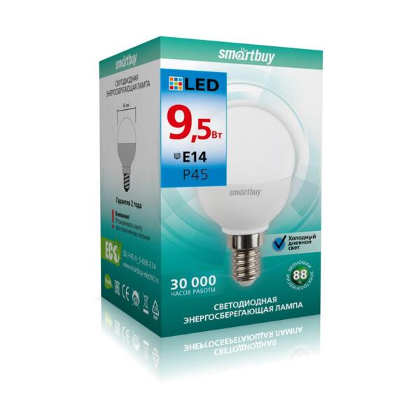 

лампа светодиодная smartbuy led sbl-p45-9_5-60k-e14 е14 шар 9.5вт 6000к