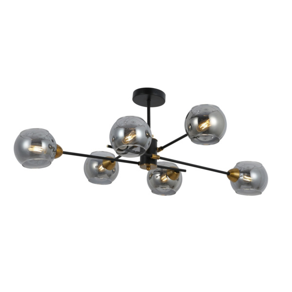 Фото Люстра на штанге freya fr5155pl-06b е14 6x40вт ip20 черный с золотом