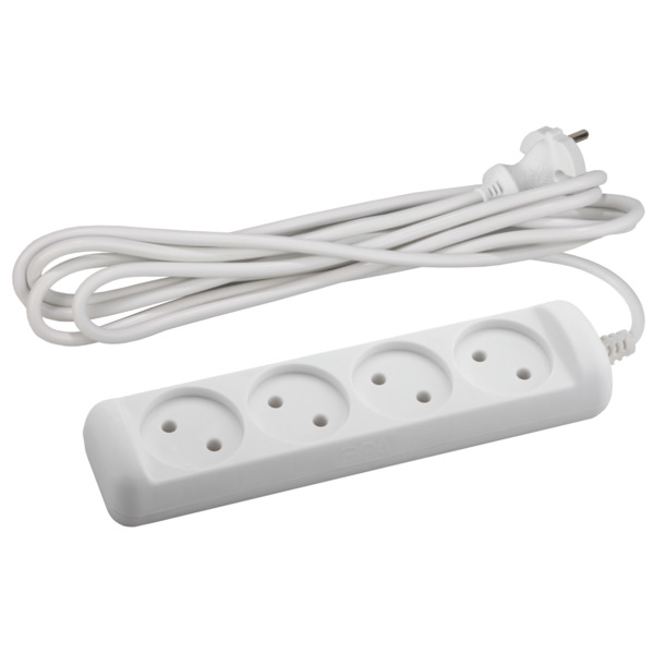 Фото Удлинитель бытовой (3м, 4 гнезда, 10а, б/з, белый) эра ux(6)-4-3m