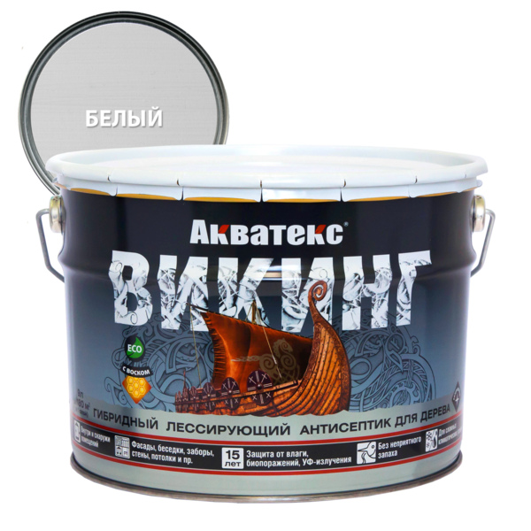 Фото Антисептик акватекс викинг для дерева белый 9л