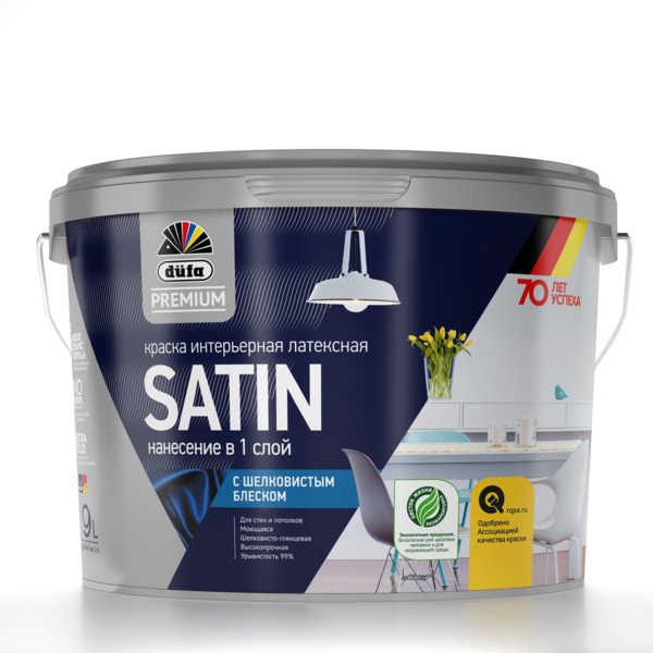 Фото Краска dufa premium satin латексная интерьерная с шелковистым блеском база c 9л
