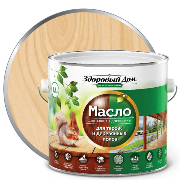 Фото Масло для террас и деревянных полов здоровый дом бесцветное 1,8л л-с