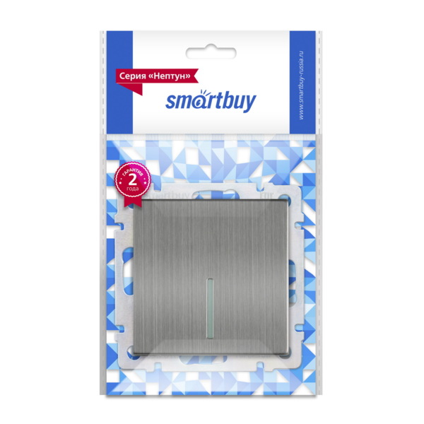 Выключатель проходной 1кл. smartbuy нептун, 10а,с индик.,без рамки,серый никель, sbe-05gn-10-sw12-1