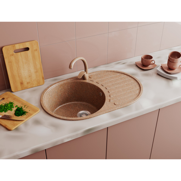 Фото Мойка кухонная мраморная greenstone 72x45 grs-18-331 белый