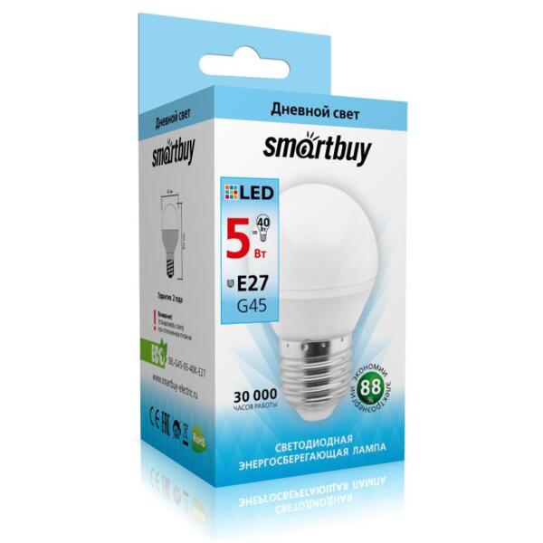 

лампа светодиодная smartbuy led sbl-g45-05-40k-e27 е27 шар 5вт 4000к