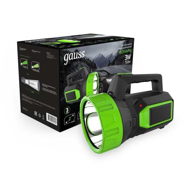 Фото Фонарь прожекторный gauss gfl604 3w 150лм ip30 аккумуляторный gf604