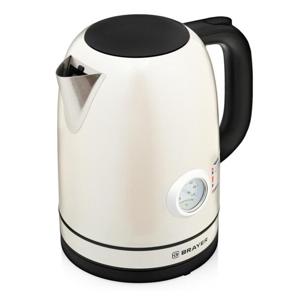 чайник электрический стальной 17л 22квт бежевый brayer br1005ye
