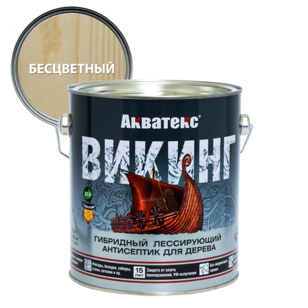 Фото Антисептик акватекс викинг для дерева бесцветный 2,5л