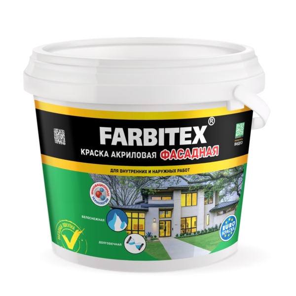 Фото Краска farbitex акриловая фасадная белая 6кг