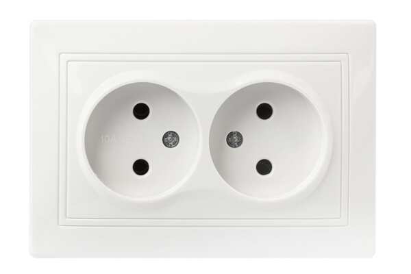 Фото Розетка штепсельная (белая, 2 поста, б/з, с рамкой) Smartbuy венера Sbe-01w-10-s2-n-c