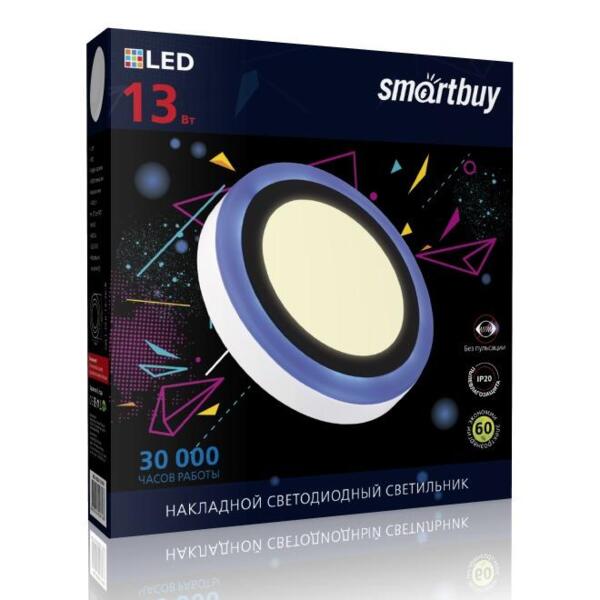 Фото Светильник накладной smartbuy с подсветкой dlb 13w/3000k+b/ip20 sbl1-dlb-13-3k-b