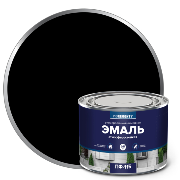 Фото Эмаль пф-115 proremontt черный 0,5кг