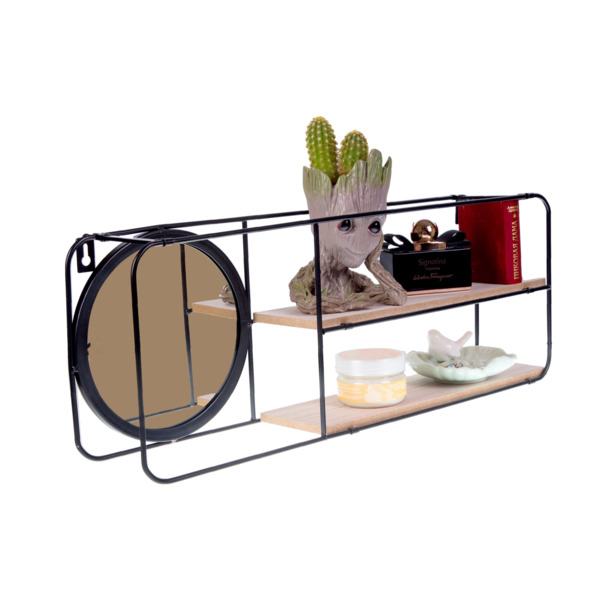 Фото Декор настенный полочка с зеркалом металл черный 00980