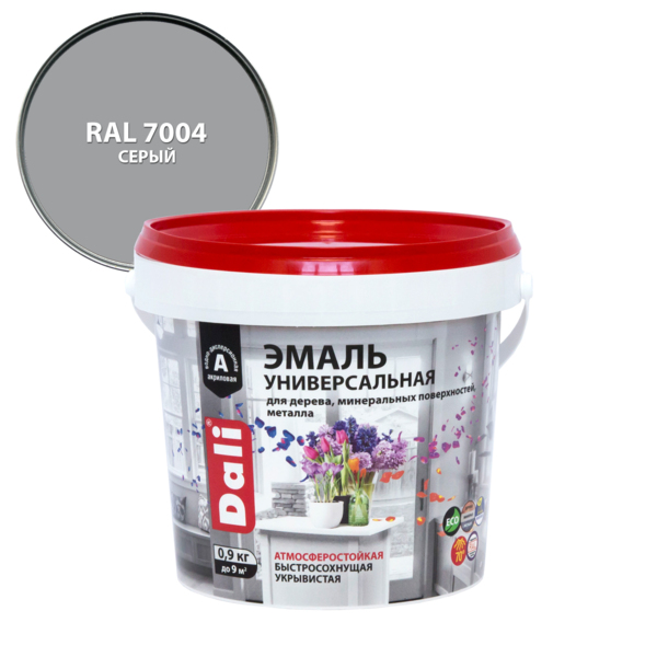 Фото Эмаль dali универсальная серая полуматовая ral 7004 0,9кг