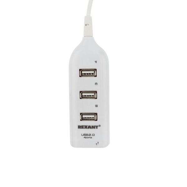 Фото Разветвитель usb 2.0 на 4 порта, белый, rexant, 18-4105-1