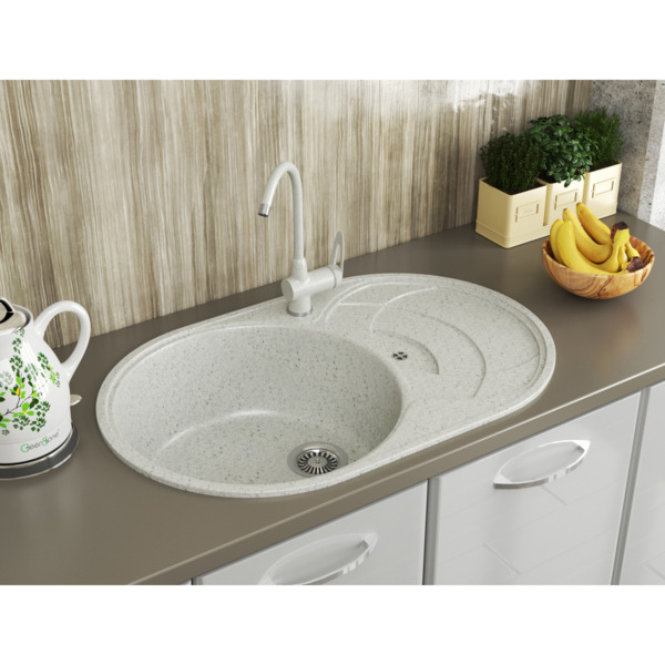 Фото Мойка кухонная мраморная greenstone 77x49 grs-18s-331 белый