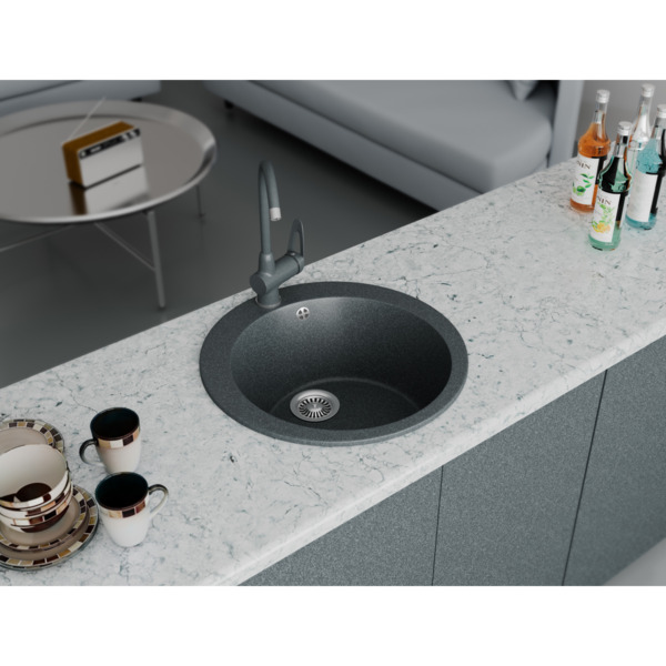 Фото Мойка кухонная мраморная greenstone 47,5x47,5 grs-05-308 черный