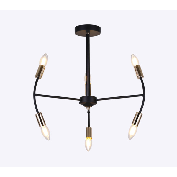 Фото Люстра на штанге freya fr5087pl-06b е14 6x40вт ip20 черный