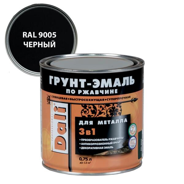 

грунт-эмаль dali по ржавчине 3 в 1 гладкая 0,75л черный