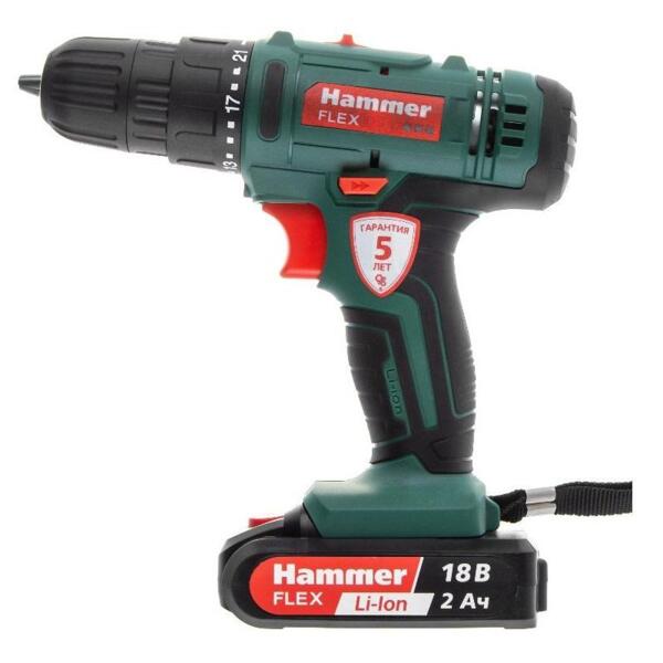 

дрель аккумуляторная acd18bs, 18в, 2а/ч li-lon, 10мм hammer flex 680329