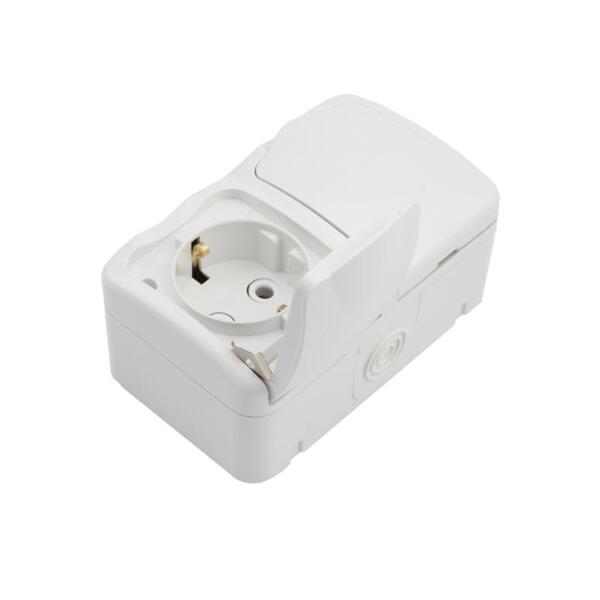 Фото Розетка 2-ая kranz mini og наружная серия, гориз., керам.осн., с зазем., белая, ip54, kr-78-0607