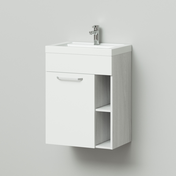 Фото Тумба с раковиной подвесная ika лайт 600х400х740 (ясень анкор светлый+белый)