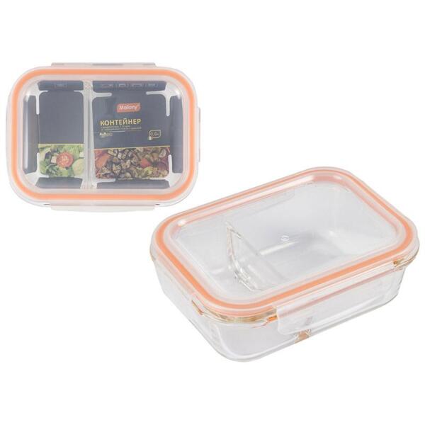 Фото Контейнер с крышкой 600мл gusto mallony 2 секции жаропрочное стекло с защёлками 008676