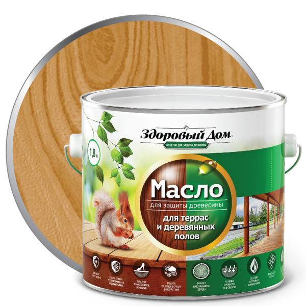 Фото Масло для террас и деревянных полов здоровый дом орех 1,8л л-с