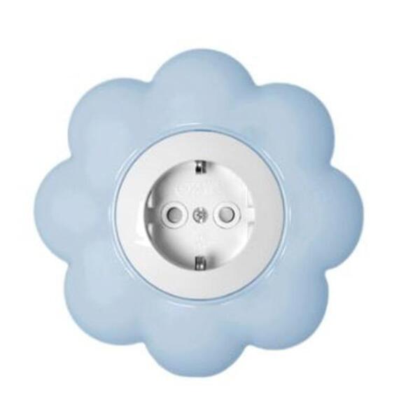 Фото Розетка 1-ая kranz happy ромашка, скрытая, с заземл. и защ.шторками, голубая/белая, kr-78-0628