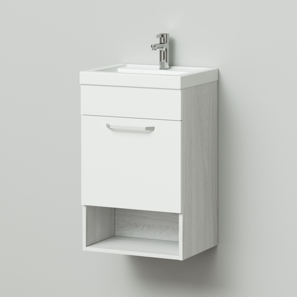 Фото Тумба с раковиной подвесная ika лайт 500х400х750 (ясень анкор светлый+белый)