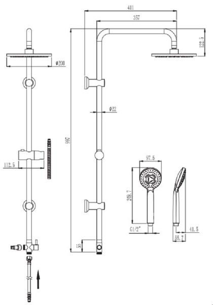 Фото Душевой гарнитур voda vst1000q