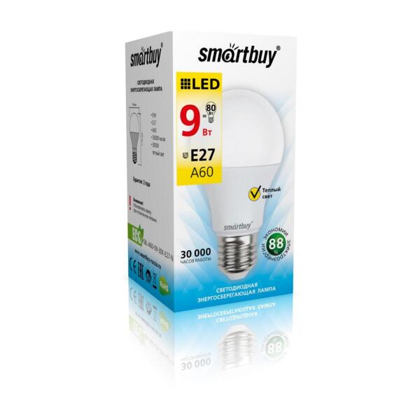 

лампа светодиодная smartbuy led sbl-a60-09-30k-e27-n е27 груша 9вт 3000к