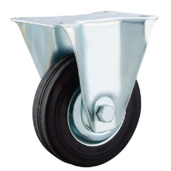 Фото Опора колёсная неповоротная d-125 мм. чёрная резина, оцинкованная сталь, подшипник