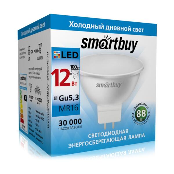 

лампа светодиодная smartbuy led sbl-gu5_3-12-60k gu5.3 дисковая 12вт 6000к