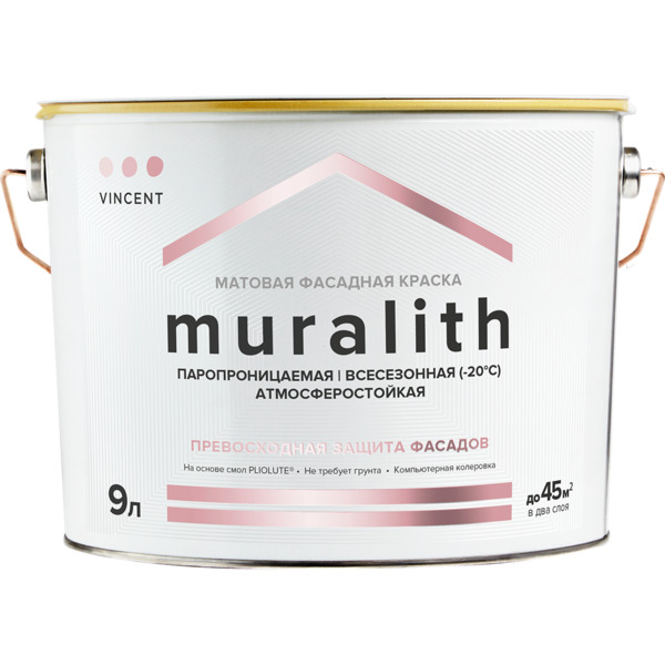 Фото Краска vincent f-1 muralith фасадная 9л