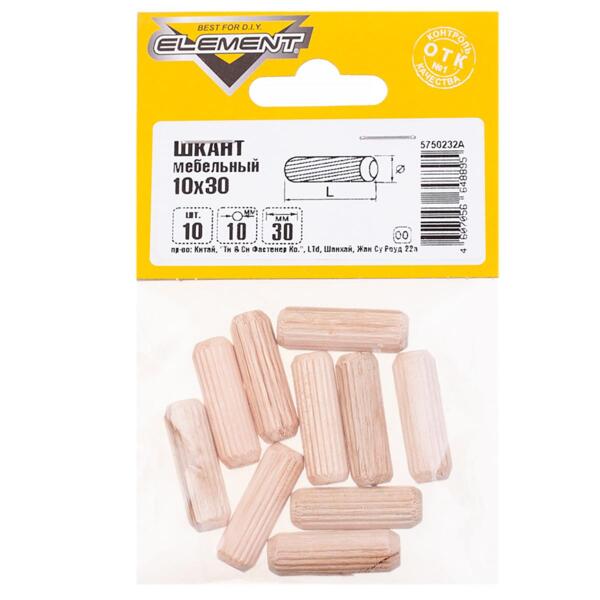 Фото Шкант мебельный 10x30мм, 10шт element 335940